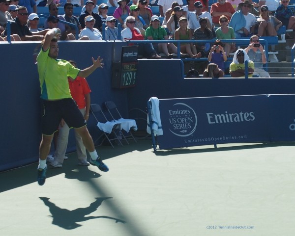 Stan airborne forehand Western and Southern Open Cincinnati Masters 2012 Grandstand court photos pictures images