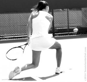 Western and Southern Open August 2014 Jelena Jankovic practice backhand swing tennis ball b&w pics