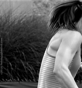 Sexy Jelena Jankovic muscled shoulders back biceps flowing ponytail wild summer grass Cincinnati premiere