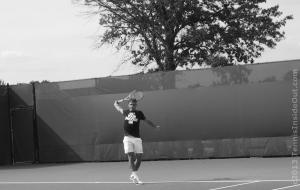 backhand follow-through tennis Roger Federer Get Your Swoosh On T-shirt white shorts tree