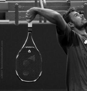 Stan Wawrinka black and white photos by Valerie David overhead smash Yonex racquet pictures images