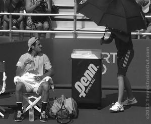 Black and white photo series Beauty of Tennis by Valerie David Tommy Haas changeover umbrella cute pics