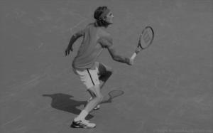 Stefanos Tsitsipas on the move tennis court cute butt strong legs calf muscles headband racket